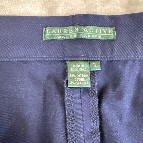 Lauren Active Ralph Lauren Chino Pants Women's 12 Navy White Embroidery (1195) - Picture 2 of 13